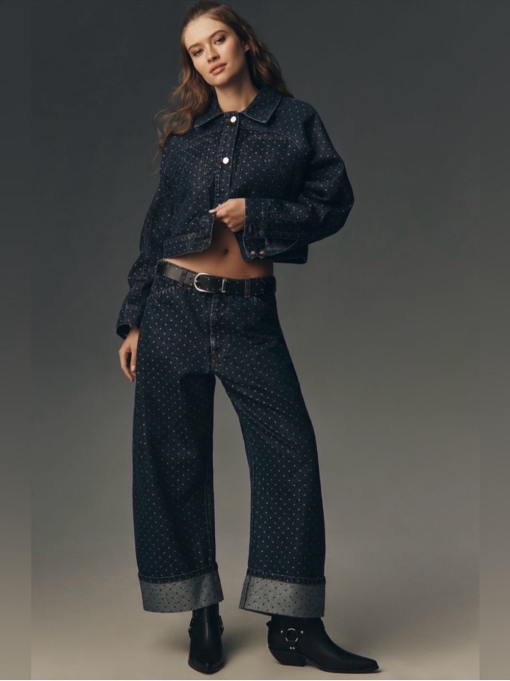 Pilcro Kayden Carpenter High Rise Barrel Polka Dot Jeans Anthro 32 New